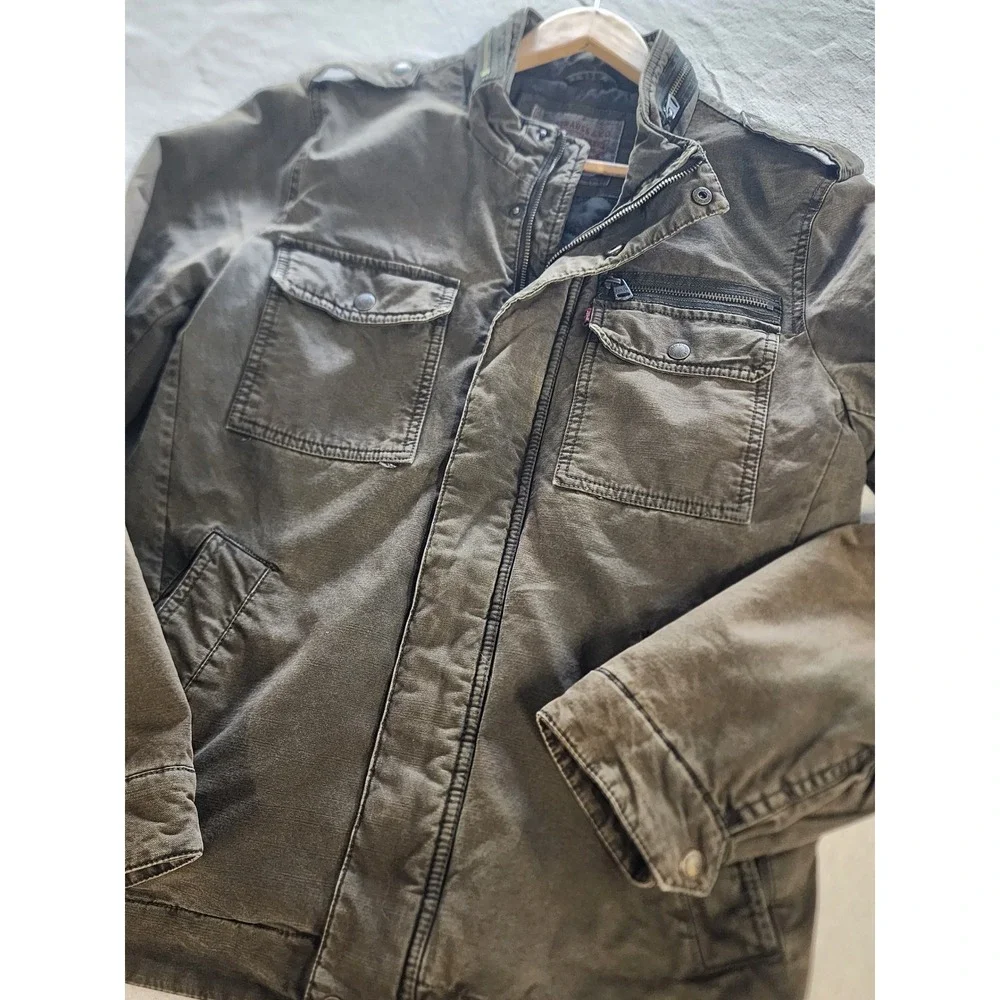 🔥Levi's Washed Cotton Military Field Utility Jacket Olive Green streetwear Y2K
